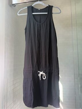 MONROW | S | Black Drop Waist Crepe Drawstring Tennis Dress NWT